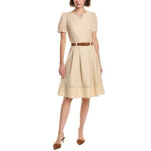 Pascale La Mode Womens Premium Belted Dress, Tan